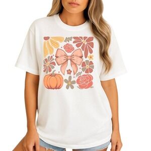 Boho Fall Pumpkin - Fall Floral Pumpkin Graphic T-Shirt Cute Autumn Design Top